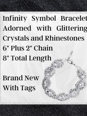 Elegant Infinity Bracelet with Sparkling Crystals and Rhinestones-Adjustable-NWT